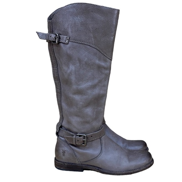 FRYE Women’s Grey Distressed Knee High Leather Boots Size 7 B - Picture 4 of 17
